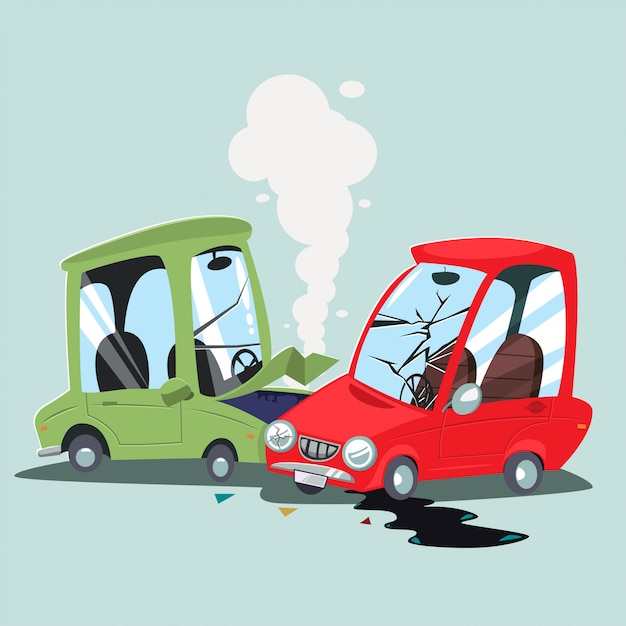 Accidente automovilistico. vector ilustración de dibujos animados de un accidente dos vehículos en la carretera.