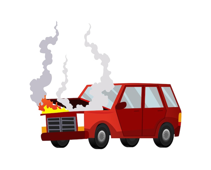 Vector accidente en coche de carretera dañado. accidente de caso de seguro de carretera. icono de símbolo de accidente de coche. seguro de vehículos dañados. autoencendido. no recuperable. publicidad de una compañía de seguros.