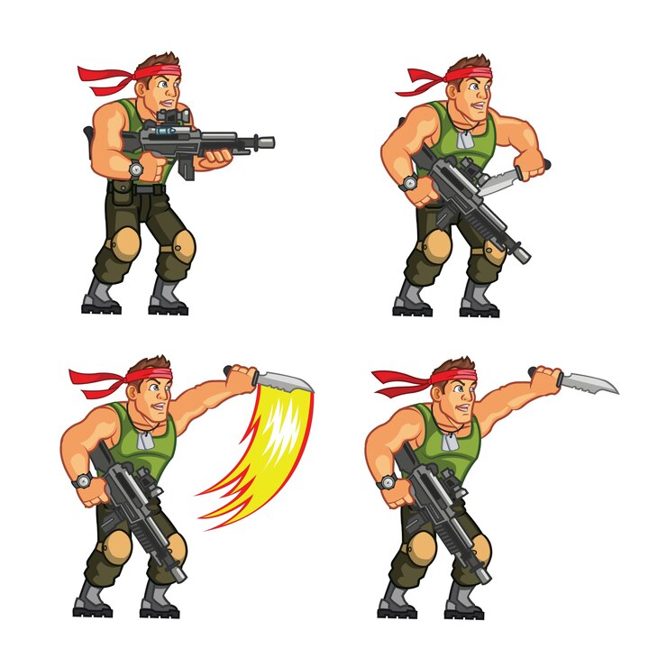 Vector acción comando juego personaje animación sprite