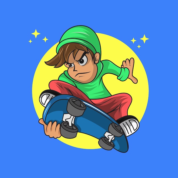 Acción de dibujos animados de hombres con patinetas