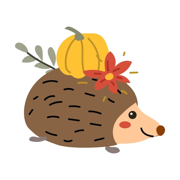 Acción de Gracias de otoño personaje animal con hojas y flores de otoño