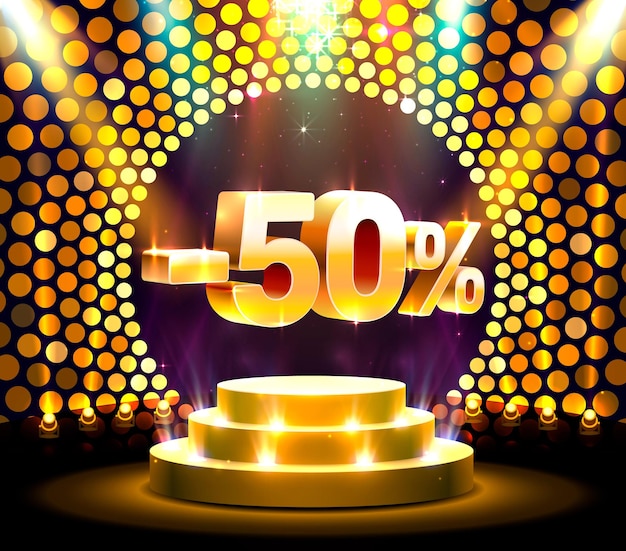 Acción de podio con porcentaje de descuento compartido 50. Ilustración vectorial