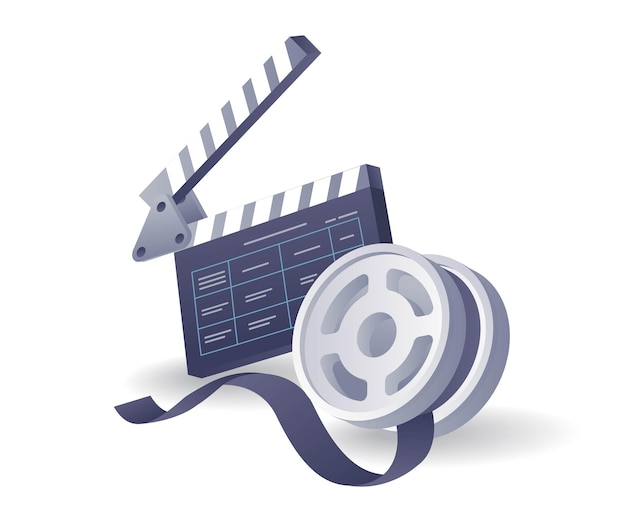 Acción de rodar para crear un concepto de película ilustración 3D isométrica plana