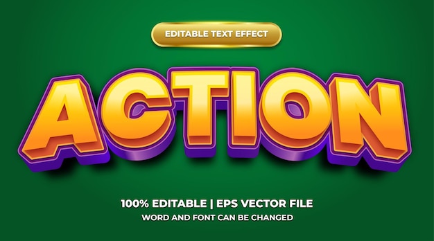 acción vectorial efecto de texto en negrita 3d
