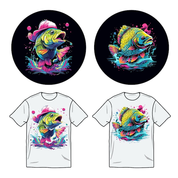 Vector ace fish diseño de camiseta de acuarela vectorial