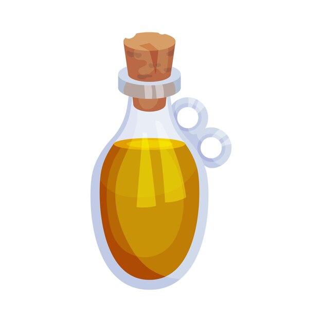 Aceite en botella de vidrio con tapa de botella para la ilustración vectorial de la preparación de gnocchi