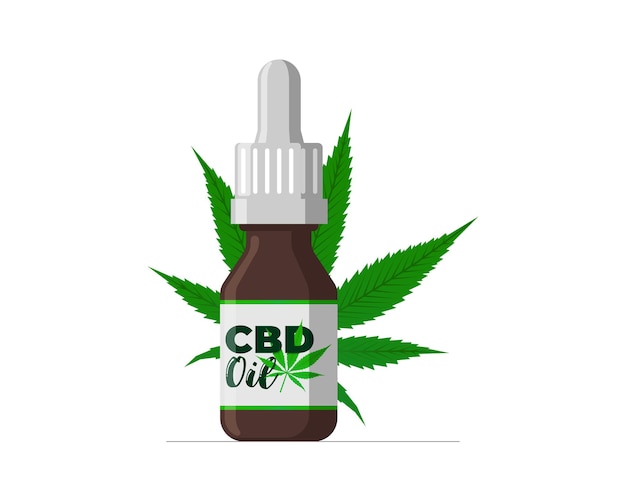 Aceite de cáñamo cbd de extracto de cannabis medicinal en botella de vidrio marrón icono de hoja de marihuana etiqueta de tarro de producto
