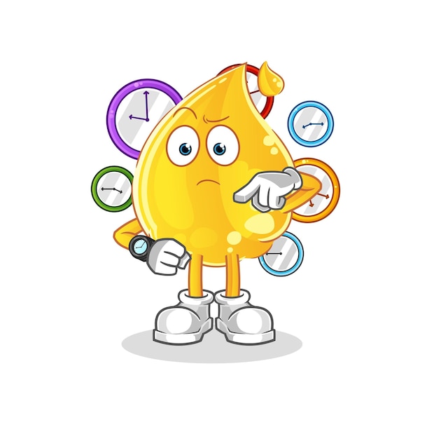 Aceite con dibujos animados de reloj de pulsera. vector de mascota de dibujos animados