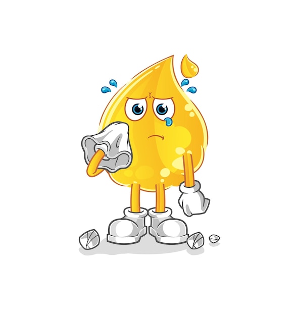 Aceite llora con un pañuelo. vector de mascota de dibujos animados