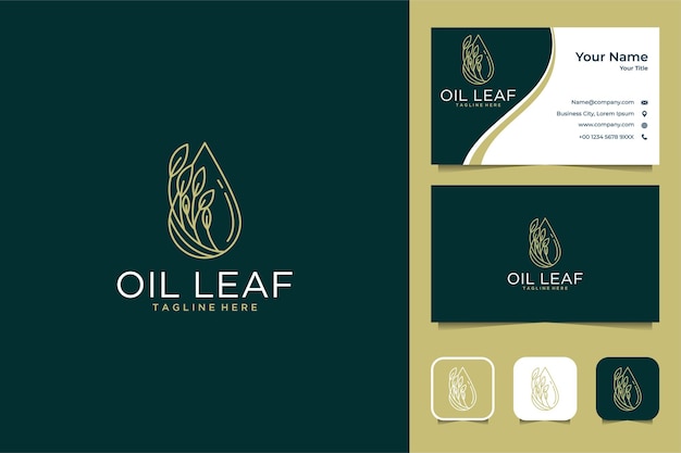 Aceite de lujo con diseño de logotipo de arte de línea de hoja y tarjeta de visita.