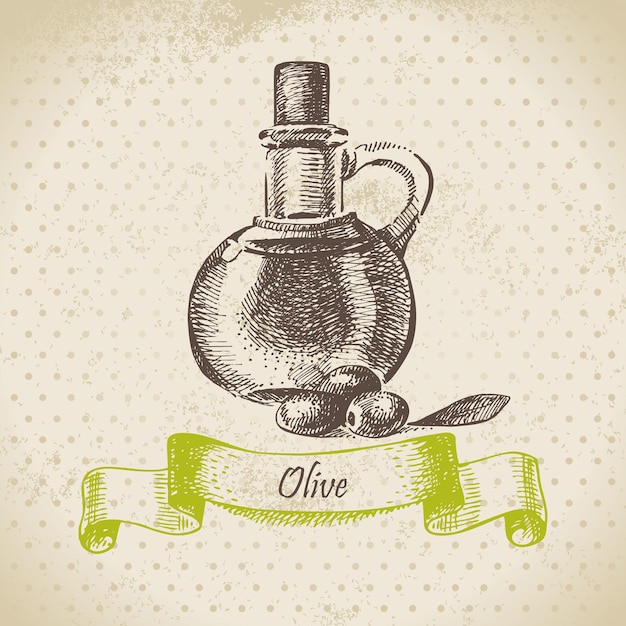 Aceite de oliva. ilustración dibujada a mano