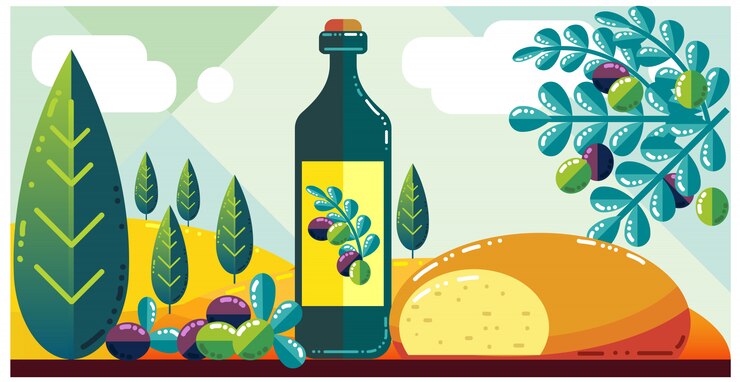 Vector aceite de oliva en el paisaje intaliano.