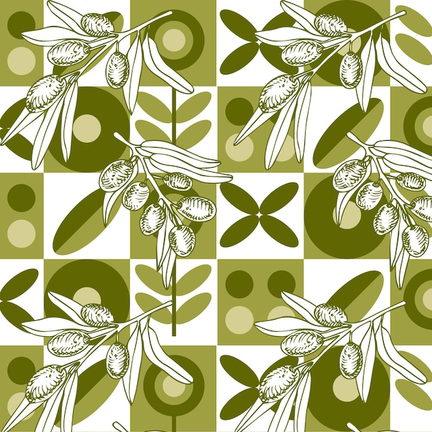 Aceitunas frescas fondo dibujado a mano. vector de fondo de pantalla de fideos. patrón transparente de colores con oliva br
