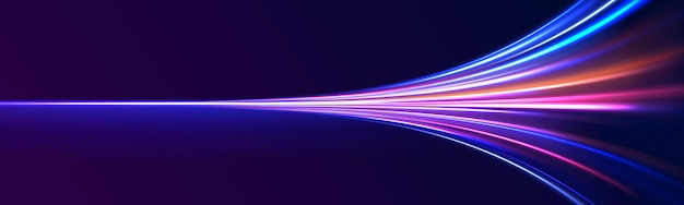Aceleración Velocidad movimiento en carretera nocturna Rutas de luz coloridas Exposición de largo tiempo Movimiento borroso