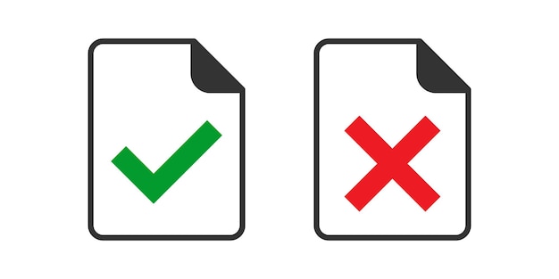 Aceptar icono de documento en estilo plano Rechazar ilustración vectorial sobre fondo blanco aislado Marcar mensaje concepto de negocio