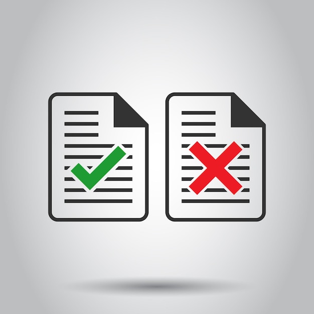 Aceptar icono de documento en estilo plano Rechazar ilustración vectorial sobre fondo blanco aislado Marcar mensaje concepto de negocio