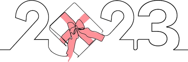 Se acerca el nuevo año 2023. Dibujo continuo de una línea de signo de año nuevo en el fondo feliz año nuevo