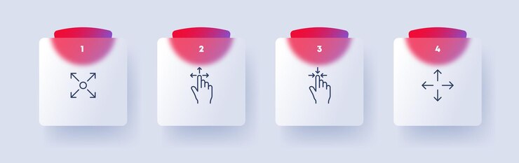 Vector acercar y alejar establecer icono control táctil gestos manuales escala de flecha aumentar toque deslizar concepto estilo glassmorphism icono de línea vectorial para negocios y publicidad