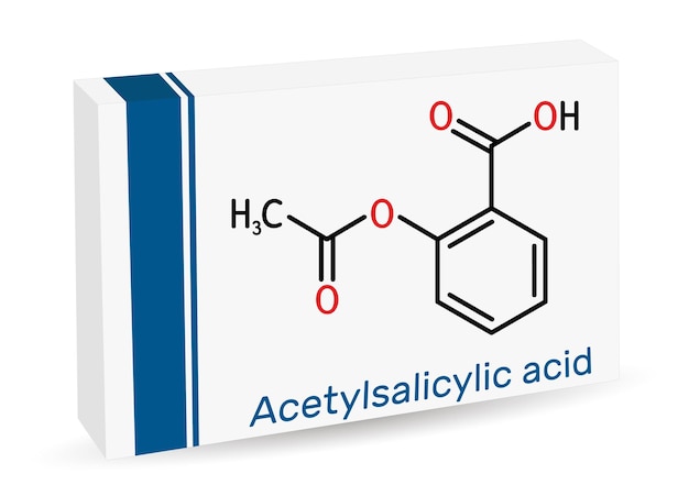 Vector Ácido acetilsalicílico aspirina molécula de asa fórmula química del esqueleto embalaje de papel para medicamentos