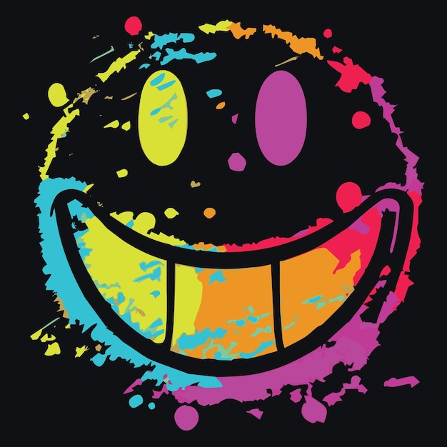 Vector Ácido colorido smiley pintura salpicadura graffiti estilo emoji vector ilustración