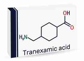 Vector Ácido ranexámico molécula txa antifibrinolítico fórmula química del esqueleto embalaje de papel para medicamentos