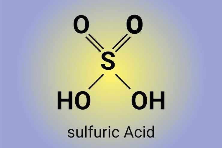 Vector ácido sulfúrico molécula de ácido mineral fuerte estructura química del vector