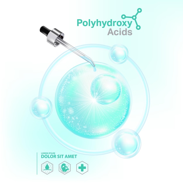 Los ácidos polihidróxidos PHA suero para el cuidado de la piel cosmético.