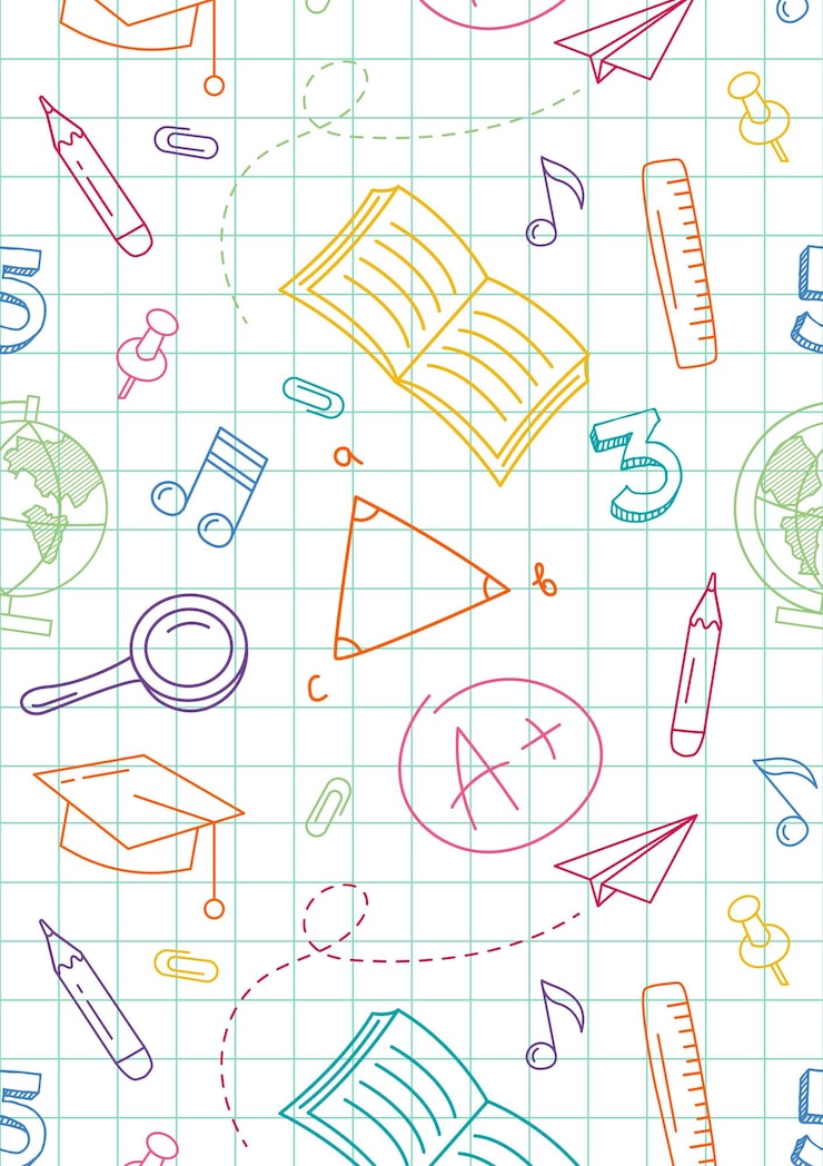 Vector ack a la escuela cartel escolar con garabates coloridos dibujados con lápices en una hoja de cuaderno brillante