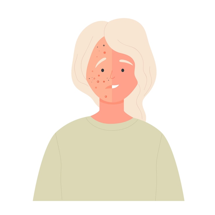 Vector acné facial antes y después del tratamiento
