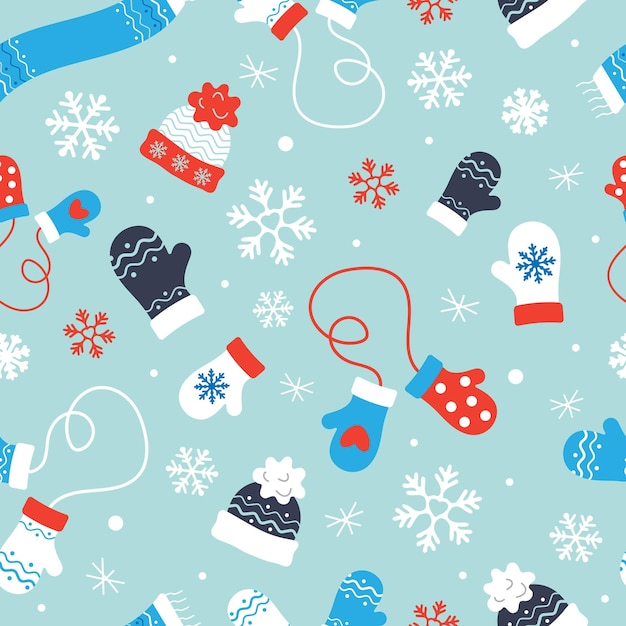 Acogedor Año Nuevo y Navidad de patrones sin fisuras. Papel de regalo. Accesorios de ropa de invierno.