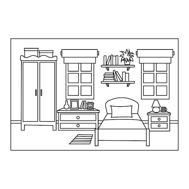 Acogedor dormitorio interior Ilustración vectorial en un estilo plano