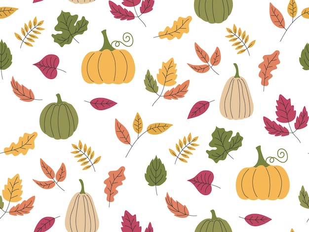 Acogedor patrón de otoño sin costuras hojas que caen y calabazas dibujo de otoño ilustración de Acción de Gracias