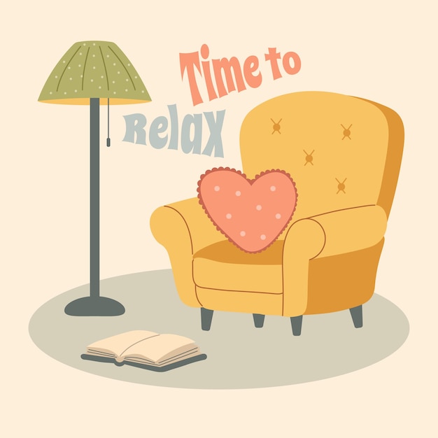 Un acogedor rincón de lectura con una cómoda silla, una almohada, una lámpara de suelo y un libro abierto.