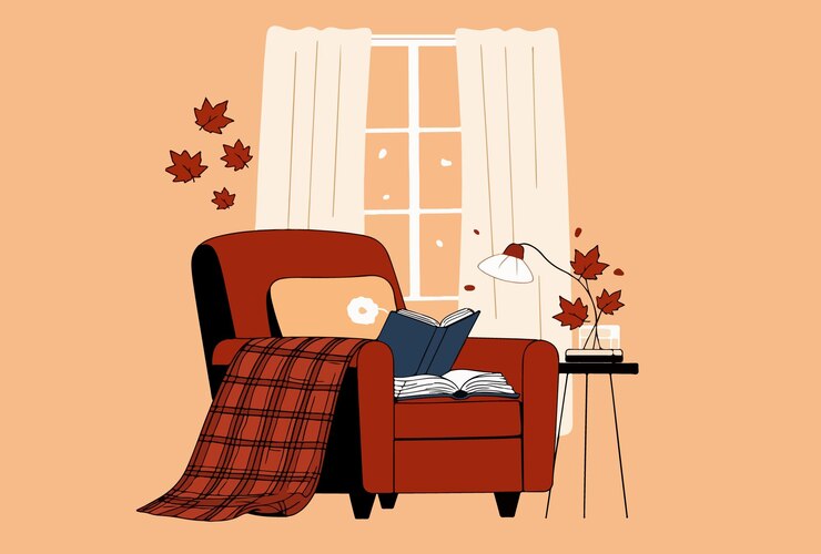 Vector el acogedor rincón de lectura de otoño