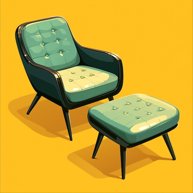 Vector acogedor sillón de tela con otomano