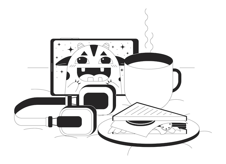 Vector acogedora composición en la cama bw imagen de héroe conceptual