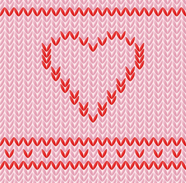 Acogedora textura de punto con corazón rojo de patrones sin fisuras ilustración vectorial simple
