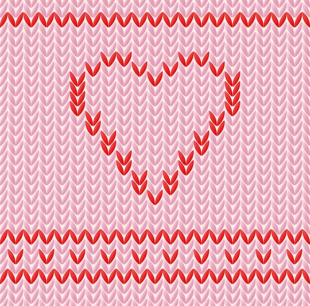 Acogedora textura de punto con corazón rojo de patrones sin fisuras ilustración vectorial simple