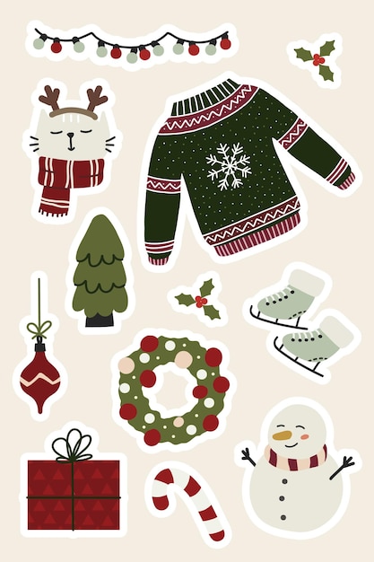 Acogedoras pegatinas navideñas con adorables elementos navideños para hacer scrapbooking de tarjetas de felicitación y decoración