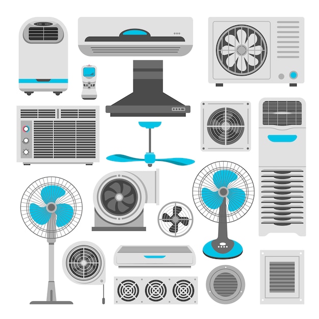 Vector acondicionadores de aire y ventiladores o humidificadores purificadores de aire.