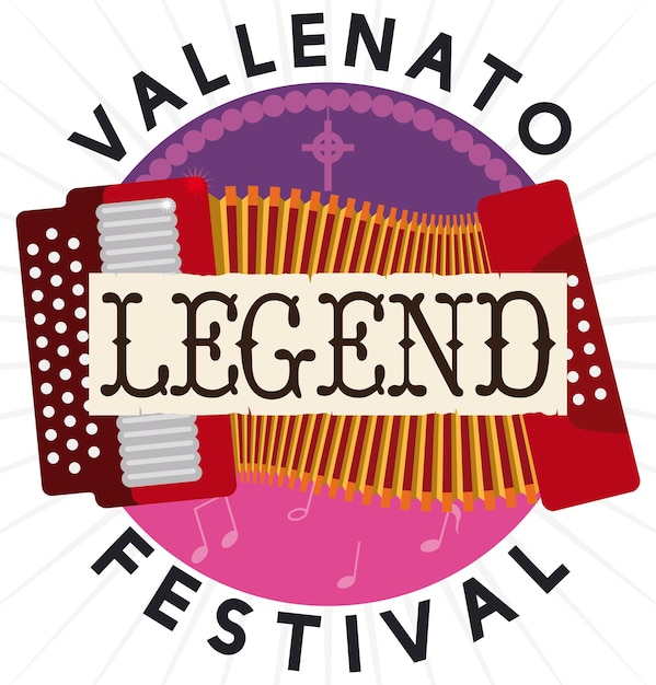 Acordeón con rosario santo y notas musicales para el Festival de la Leyenda de Vallenato en Colombia