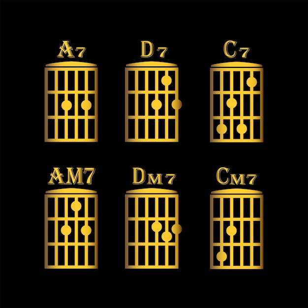 los acordes del icono de la guitarra la plantilla vectorial del logotipo la colección de moda el diseño plano