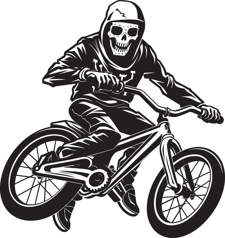 Vector las acrobacias esqueléticas skeleton bmx rider black icon design rad remains skeleton riding bmx cycle black lo