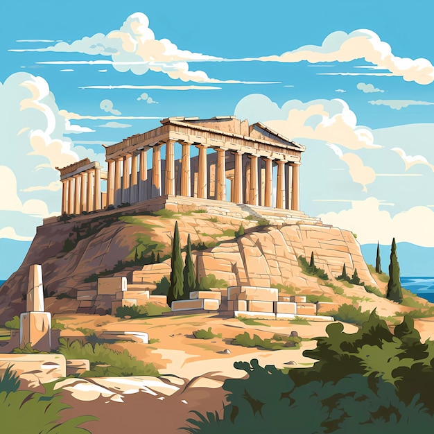 Vector la acrópolis de atenas, en grecia.