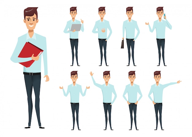 Actitud del carácter del hombre de negocios en trabajo