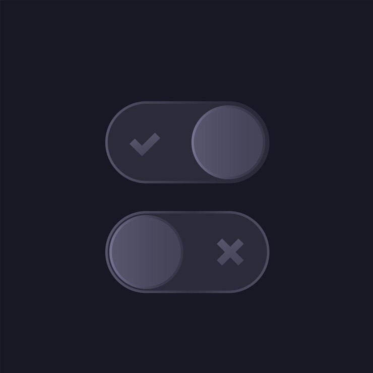 Vector activar y desactivar los botones del interruptor de diseño oscuro