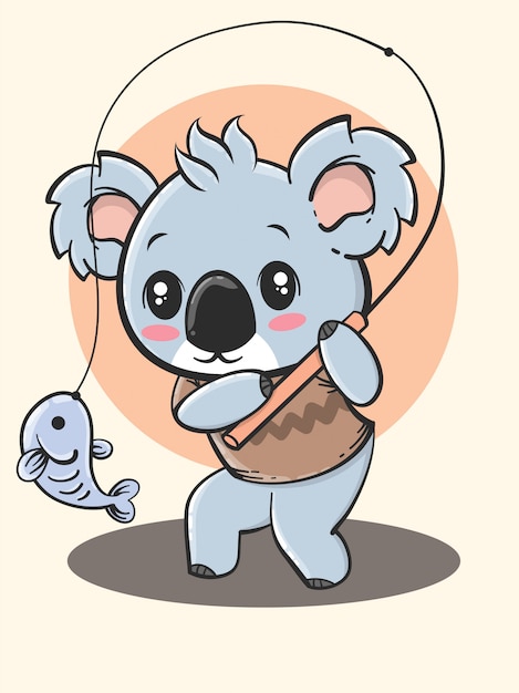Actividad al aire libre de dibujos animados de animales: pesca de koala