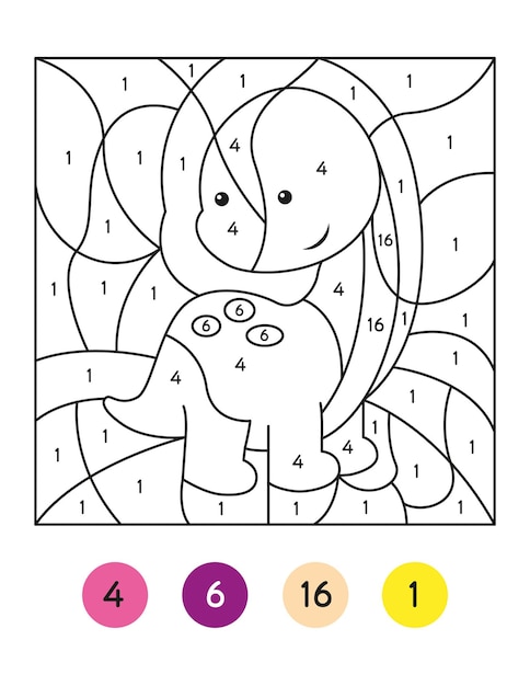 Actividad de color por número, actividad de color por código para niños, vector de página de coloreado de dinosaurios
