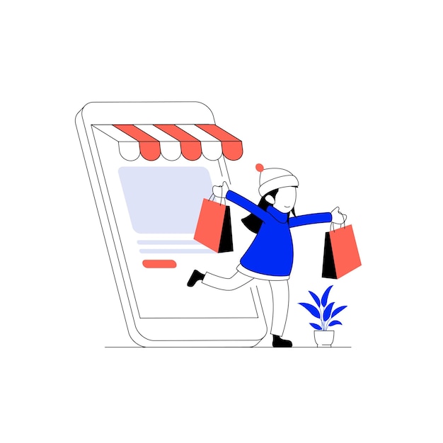 Actividad de compras en línea con ilustración de concepto de estilo line art