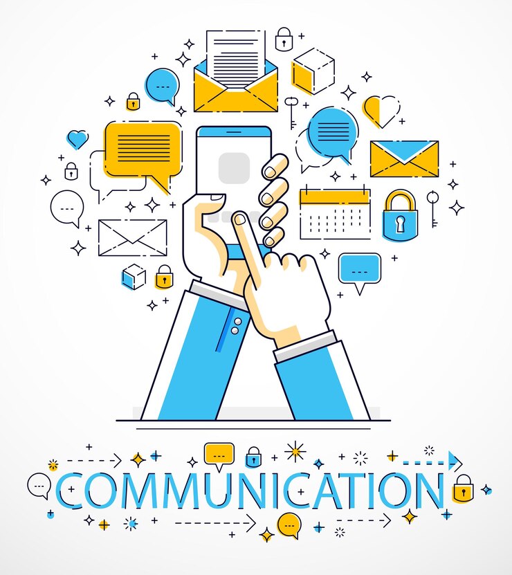 Vector actividad y comunicación en internet, manos de hombre sosteniendo teléfonos y usando aplicaciones, red global, comunicación moderna, mensajería, pagos y compras en línea, diseño vectorial.